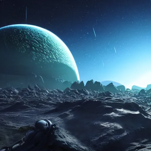 Prompt: alien planet surface with night sky, highly detailed, photorealistic portrait, bright studio setting, studio lighting, crisp quality and light reflections, unreal engine 5 quality render