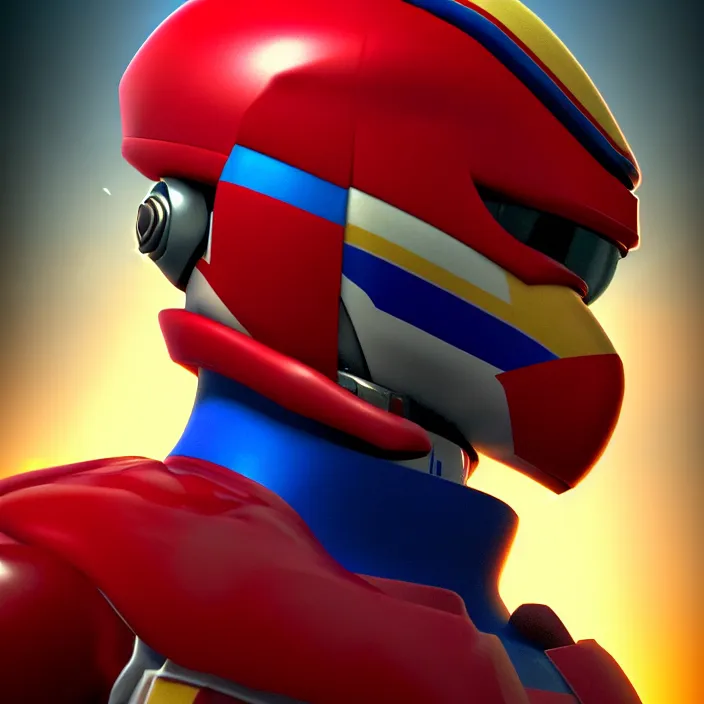 Prompt: cinematic bust portrait, captin falcon from f - zero, head and chest only, thawan duchanee, masterpiece, cinematic composition, dramatic pose, beautiful lighting, sharp, details, hyper - detailed, hd, 4 k
