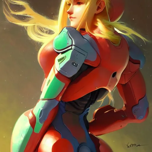 Image similar to samus in varia suit, artstation, concept art, smooth, sharp focus, illustration, art by Krenz Cushart and Artem Demura and alphonse mucha