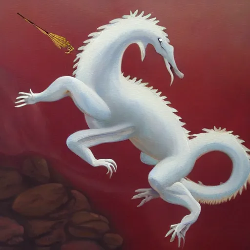 Image similar to a painting of a white eastern bubble dragon