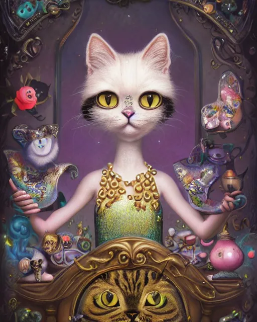 Prompt: very beautiful portrait of an extremely cute and adorable disco dancing cat, smooth, perfect face, fantasy, character design by mark ryden and craola, sharp focus, concept art, intricate detail, cinematic lighting, hyperrealistic, 5 0 mm, diorama macro photography, 8 k, nature