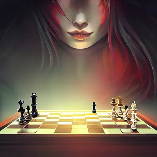 Image similar to ominous figure playing on a chessboard of the mind, symmetry, WLOP, Rossdraws, James Jean, Andrei Riabovitchev, Marc Simonetti, Yoshitaka Amano, digital art, artstation