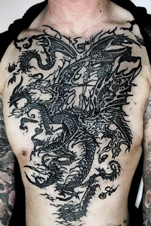 Image similar to grunge tattoo ideas based on here there be dragons, dragons, sea monsters hidden beneath the surfac
