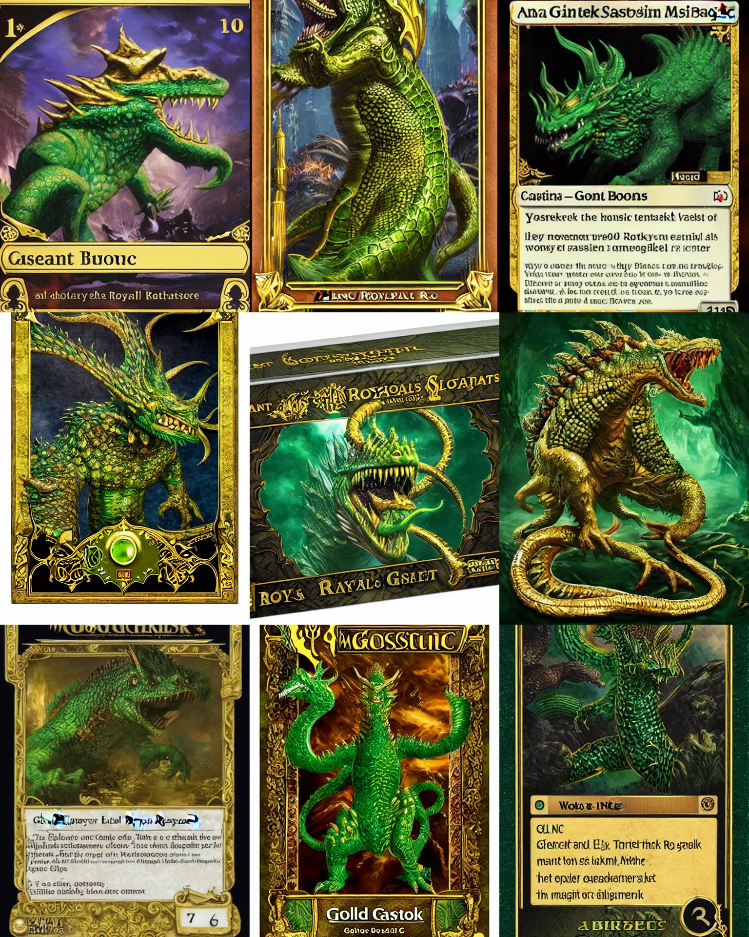 Image similar to a giant monster epic royal stone basilisk, gold green creature, magic : the gathering