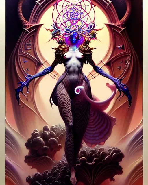 Image similar to the high priestess tarot card, fantasy character portrait made of fractals, ultra realistic, wide angle, intricate details, the fifth element artifacts, highly detailed by peter mohrbacher, hajime sorayama, wayne barlowe, boris vallejo, aaron horkey, gaston bussiere, craig mullins