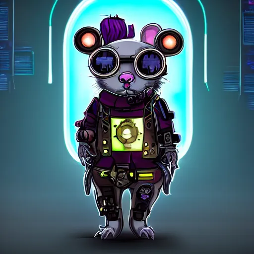 Image similar to a cute cyberpunk hamster as a supervillain, steam punk, gothic, 4 k