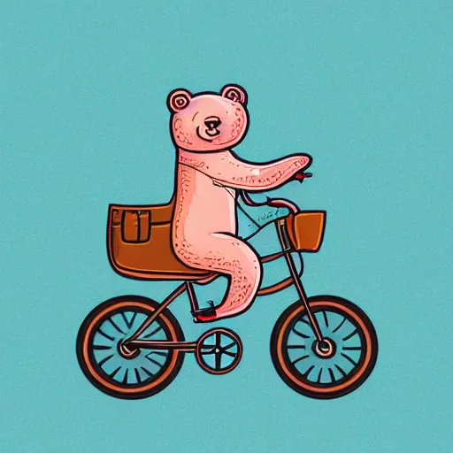 Image similar to Bear riding a small bicycle, sticker, highly detailed, colorful, illustration, drama, smooth and clean vector curves, no jagged lines, vector art, smooth