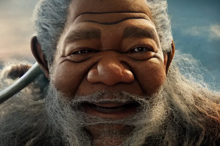 Image similar to morgan freeman starring as gimli in lord of the rings, full body, still from a pixar movie, high quality 3 d render, movie, pixar, renderman, 4 k, artstation