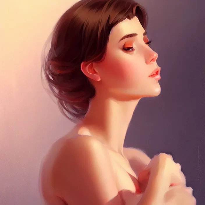 Image similar to a portrait of a beautiful! angel in low cut dress!!. realistic shaded lighting poster by ilya kuvshinov katsuhiro, magali villeneuve, artgerm, jeremy lipkin and michael garmash, rob rey and kentaro miura style, trending on art station