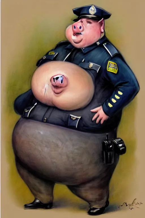 Image similar to ( ( ( ( ( obese rotund cartoon pig wears police uniform. muted colors. ) ) ) ) ) by jean - baptiste monge!!!!!!!!!!!!!!!!!!!!!!!!!!!