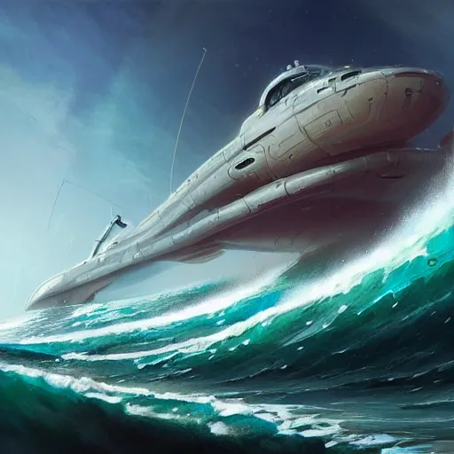 Prompt: a massive silver spaceship crashes into the ocean, big waves, cgsociety, fantasy art, 2d game art, official art, concept art , behance hd , concept art by Jesper Ejsing, by RHADS, Makoto Shinkai