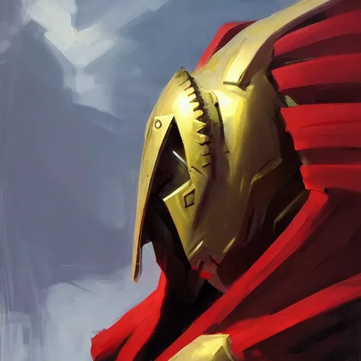 Image similar to greg manchess portrait painting of armored overlord momon with red cloak as overwatch character, medium shot, asymmetrical, profile picture, organic painting, sunny day, matte painting, bold shapes, hard edges, street art, trending on artstation, by huang guangjian and gil elvgren and sachin teng