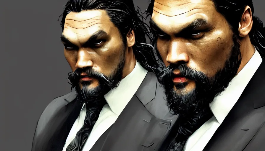 Prompt: Jason Momoa as a mafia boss in suit and tie, hyperdetailed, artstation, cgsociety, 8k