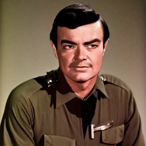 Prompt: photo of a person who looks like a mixture between deforrest kelley and james doohan