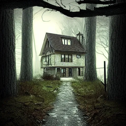 Image similar to a notepad as front door for a cottage in the woods, trending on artstation, detailed digital art, eerie thriller aesthetic!!!!,
