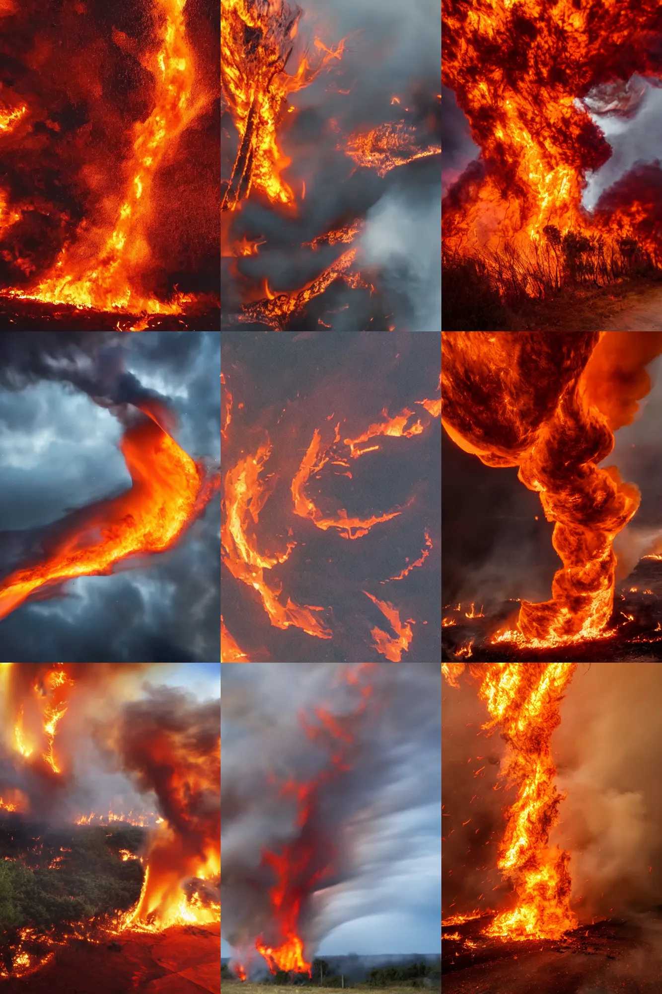 Prompt: a fire tornado destroying everything in its path, 8 k, high quality