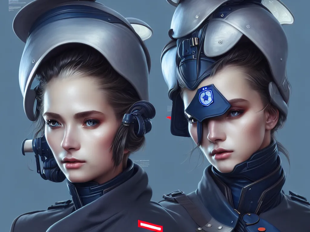 Image similar to portrait futuristic swiss police uniform female, at future neon light rooftop, ssci - fi and fantasy, intricate and very very beautiful and elegant, highly detailed, digital painting, artstation, concept art, smooth and sharp focus, illustration, art by tan zi and ayanamikodon and alphonse mucha and wlop