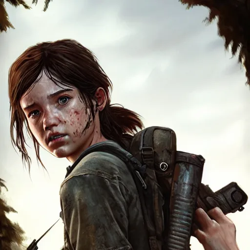 Image similar to portrait of Ellie from the last of us 2013 ,digital art,photorealistoc,art by greg rutkowski,hyperdetailed,western comic style,comic,comic style,sharp lineart,professional lighting,deviantart,artstation,trevor henderson,rossdtaws,cinematic,dramatic