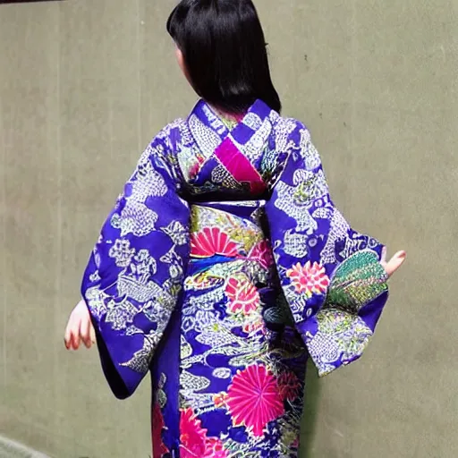 Image similar to photo of Japanese woman wearing kimono with batik pattern, she is cute and shy