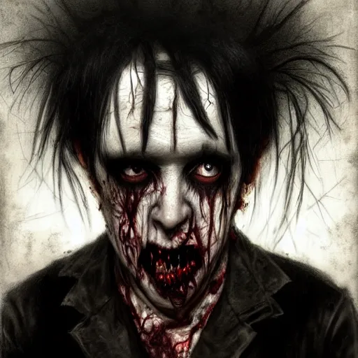 Image similar to early robert smith as a zombie looking shy, 7 days to die zombie, fine art, award winning, intricate, elegant, sharp focus, cinematic lighting, digital painting, 8 k concept art, art by z. w. gu, art by brom, art by michael hussar, masterpiece, 8 k