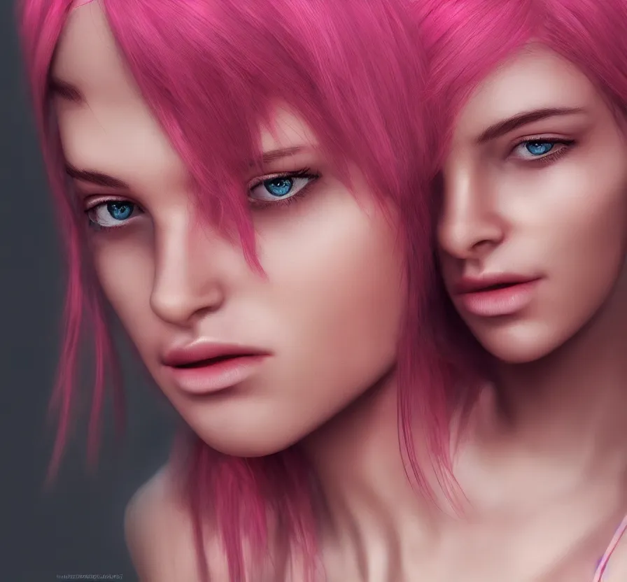 Prompt: beautiful model + pink hair + nice skin + beautiful eyes trending instagram, cinematic 4 k wallpaper, 8 k, ultra detailed, by popular digital artist, artstation