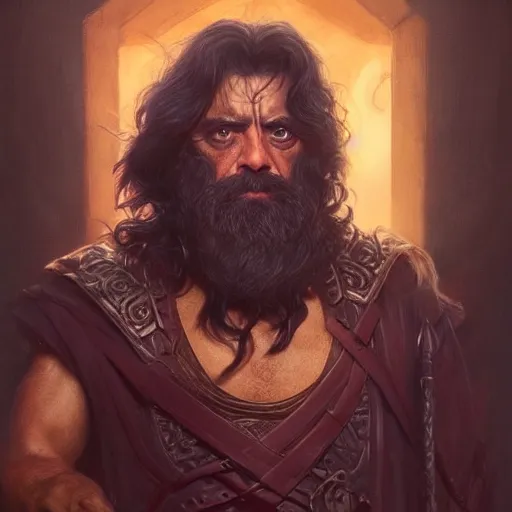 Prompt: god of death, ian mcshane, long black hair, long black beard, d & d, fantasy, portrait, highly detailed, digital painting, trending on artstation, concept art, sharp focus, illustration, art by artgerm and greg rutkowski and magali villeneuve