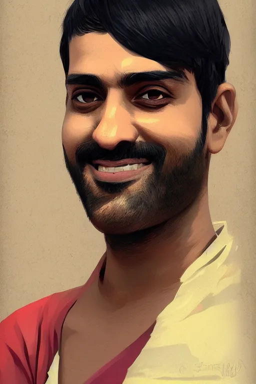 Image similar to portrait of an indian man by ilya kuvshinov trending on artstation, anime, award winning digital art, very very very very cute