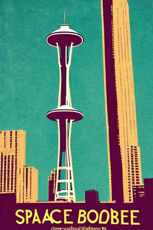Prompt: space needle in retro poster style