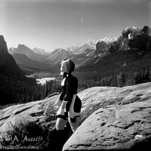 Prompt: a portrait of 2B in a scenic environment by ansel adams