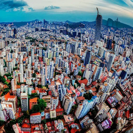 Prompt: award winning overhead view photo of the city of sao paulo, tilt shift photography, fish - eye lens