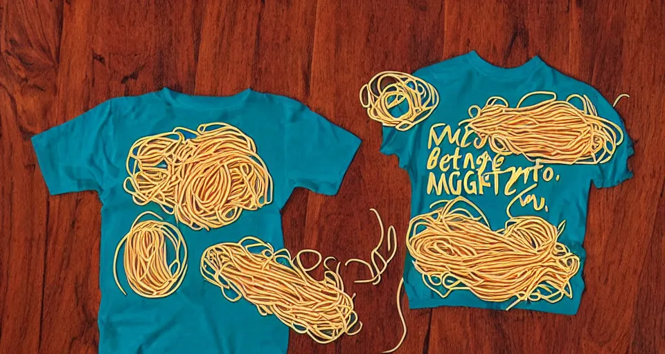 Prompt: spaghetti makes you forgetti your regretti, novelty tshirt