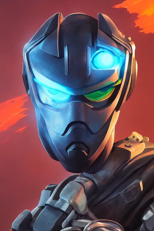 Image similar to epic mask helmet robot ninja portrait stylized as fornite style game design fanart by concept artist gervasio canda, behance hd by jesper ejsing, by rhads, makoto shinkai and lois van baarle, ilya kuvshinov, rossdraws global illumination radiating a glowing aura global illumination ray tracing hdr render in unreal engine 5