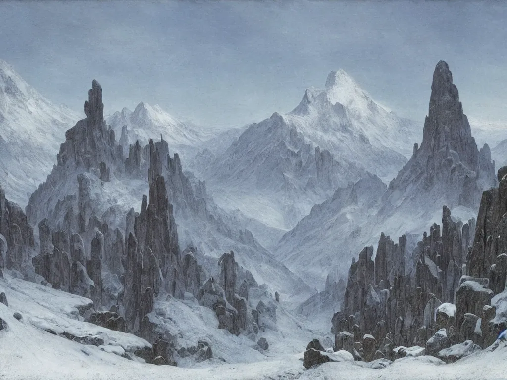 Image similar to The dwarven mountain kingdom | Caspar David Friedrich |