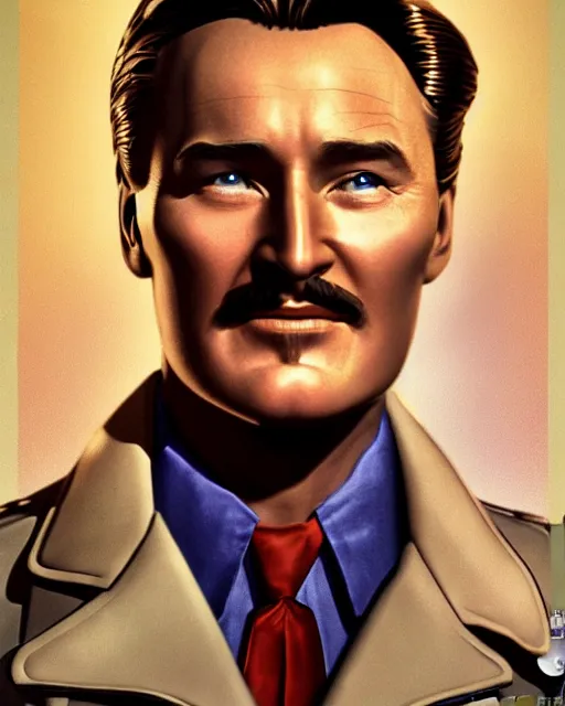 Prompt: Errol Flynn as a scientist. 1980s dystopian Soviet Russia, propaganda screens. Unreal engine, fantasy art by Yuliya Litvinova. Faithfully depicted facial expression, perfect anatomy global illumination, radiant light, detailed and intricate environment