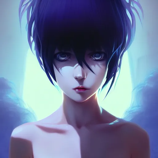 Image similar to two gold eyes on a long blue - haired girl with bangs gothic anime character noir, screenshot, anime, sharp focus, intricate, illustration, cell shaded, digital painting, highly detailed, concept art, matte, art by ilya kuvshinov, wlop, and greg rutkowski, studio quality, james jean, artem demura