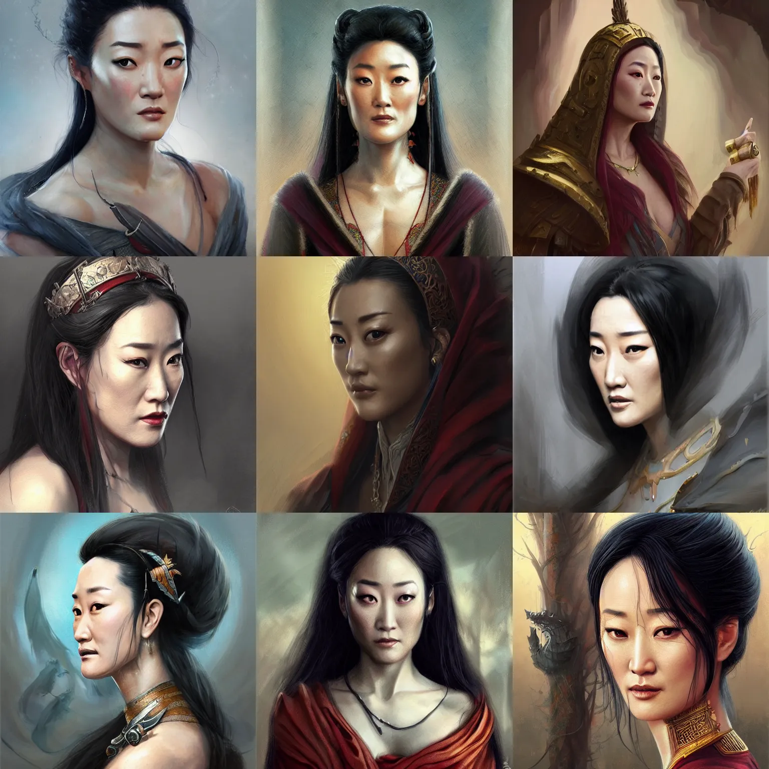 Prompt: Gong Li, D&D, fantasy, portrait, highly detailed, digital painting, trending on artstation, concept art, sharp focus, illustration, art by artgerm and greg rutkowski and magali villeneuve