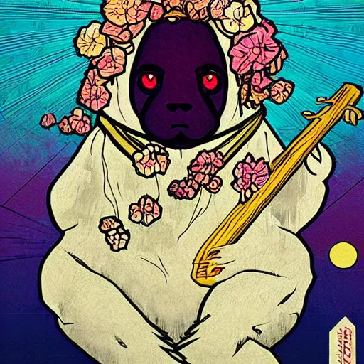 Image similar to baby harp seal sakura sunset illustration, pop art, splash painting, art by geof darrow, ashley wood, alphonse mucha