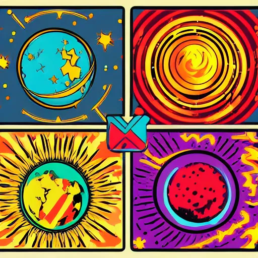 Image similar to 2 planet collapse particle fusion element macro cosmic art by butcher billy, sticker, colorful, illustration, highly detailed, simple, smooth and clean vector curves, no jagged lines, vector art, smooth andy warhol style