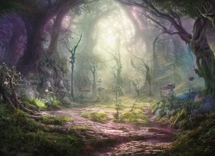 Image similar to desktop background, magical fantasy forest, saytr, path traced, highly detailed, high quality, digital painting, by studio ghibli, lise deharme, alexander jansson, paul lehr, tim white, hans zatzka, george stubbs, louis wain