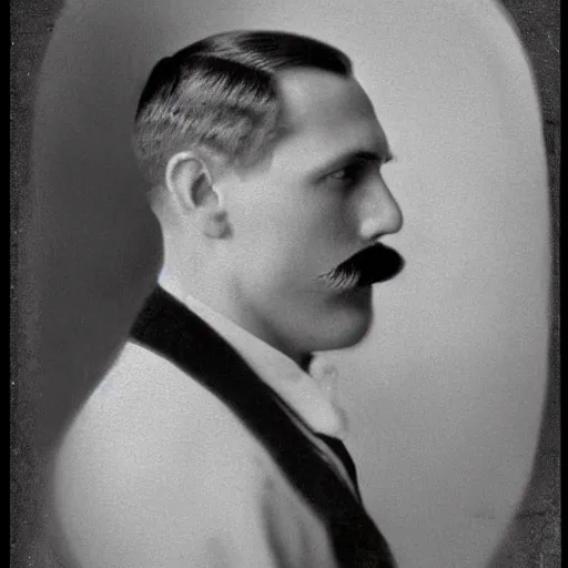 Prompt: A photograph portrait of Jerma985 with short hair and a 1910s mustache in the early 1910s, taken in the early 1910s, grainy, taken on a early 1900s Kodak Camera, realistic, hyperrealistic, very realistic, highly detailed, very detailed, extremely detailed, detailed, digital art, trending on artstation