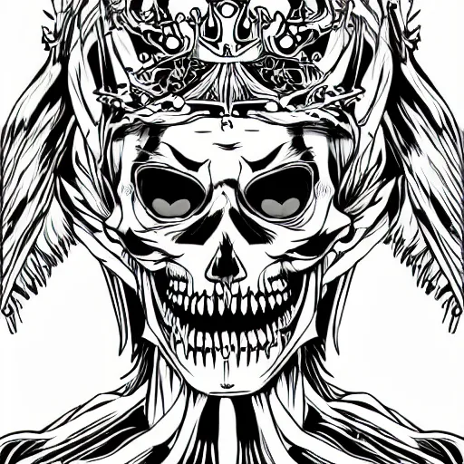 Prompt: anime painting of the skeleton king, illustration, vector art, digital art, white background