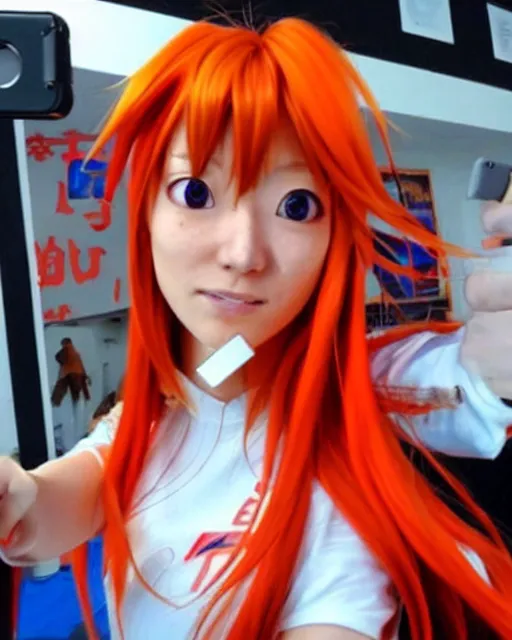 Image similar to asuka langley soryu takes a selfie in real life