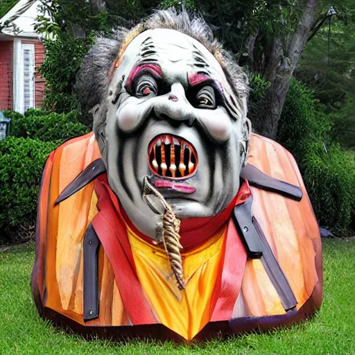 Image similar to parade float for leatherface, bright colors, realistic photography, high detailed