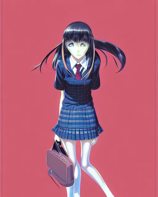 Prompt: richly detailed color  illustration of a young truant female loner prep highschool student surrounded by beautiful cursive writing, large format image. illustrated by Range Murata. 3D shadowing.