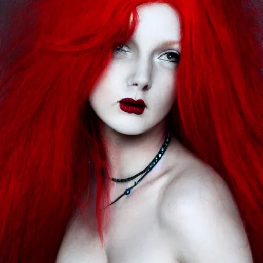 Prompt: a red haired portrait by griffiths carne, dark art, 4 k