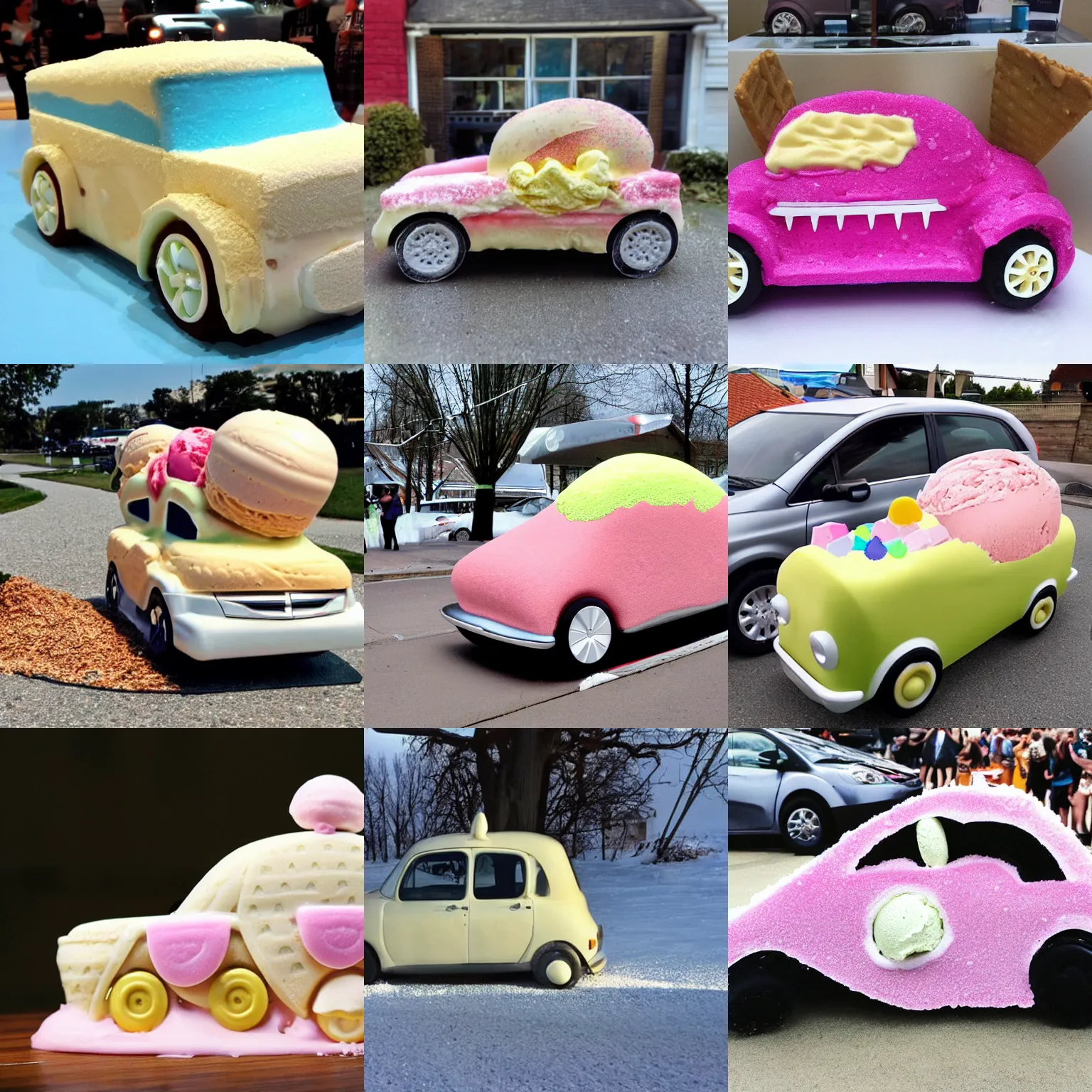 Prompt: a car made of ice cream,