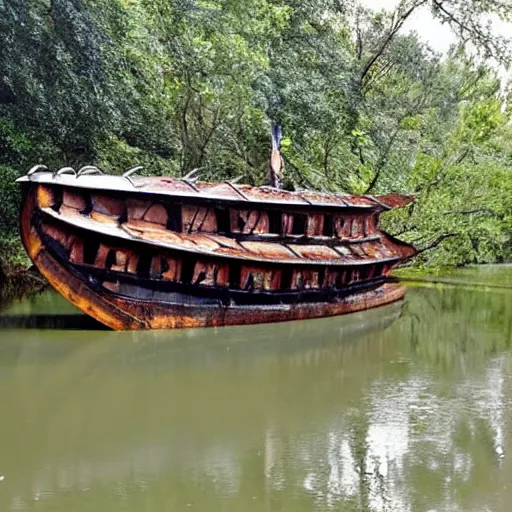 Image similar to An iron ship in a river::iron-plated::looks like a sunfish boat::photo