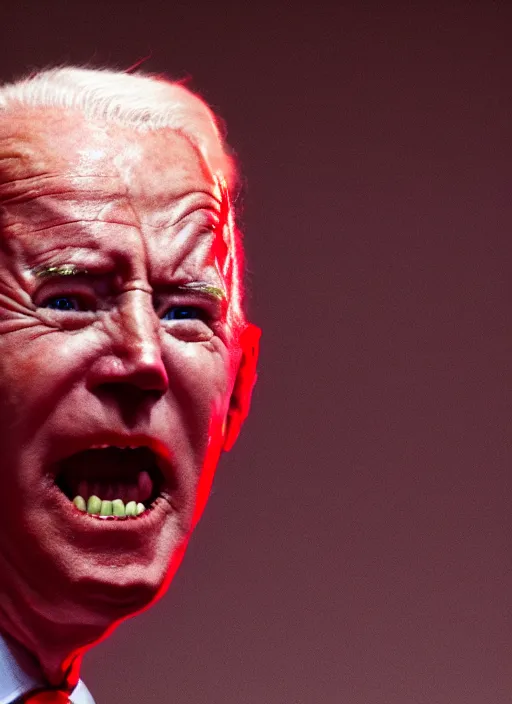 Image similar to hyper realistic ultra realistic horror terror dimensional photo furious glowing red eyes biden, high quality photo, detailed , 8k