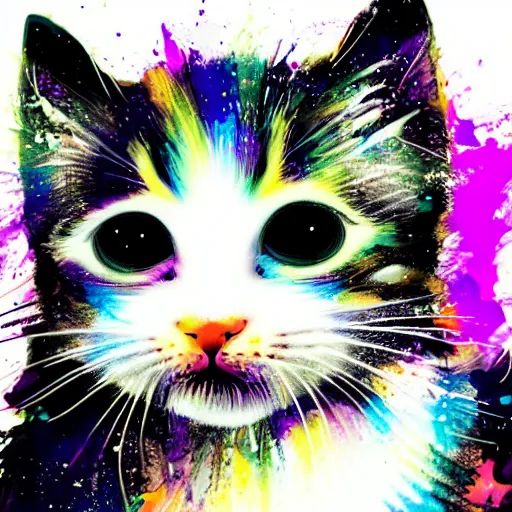 Image similar to Portrait of a realistic magical kitten with an abstract paint splash background