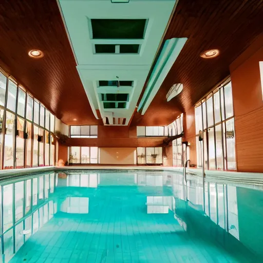 Prompt: dslr photograph of a liminal space indoor pool